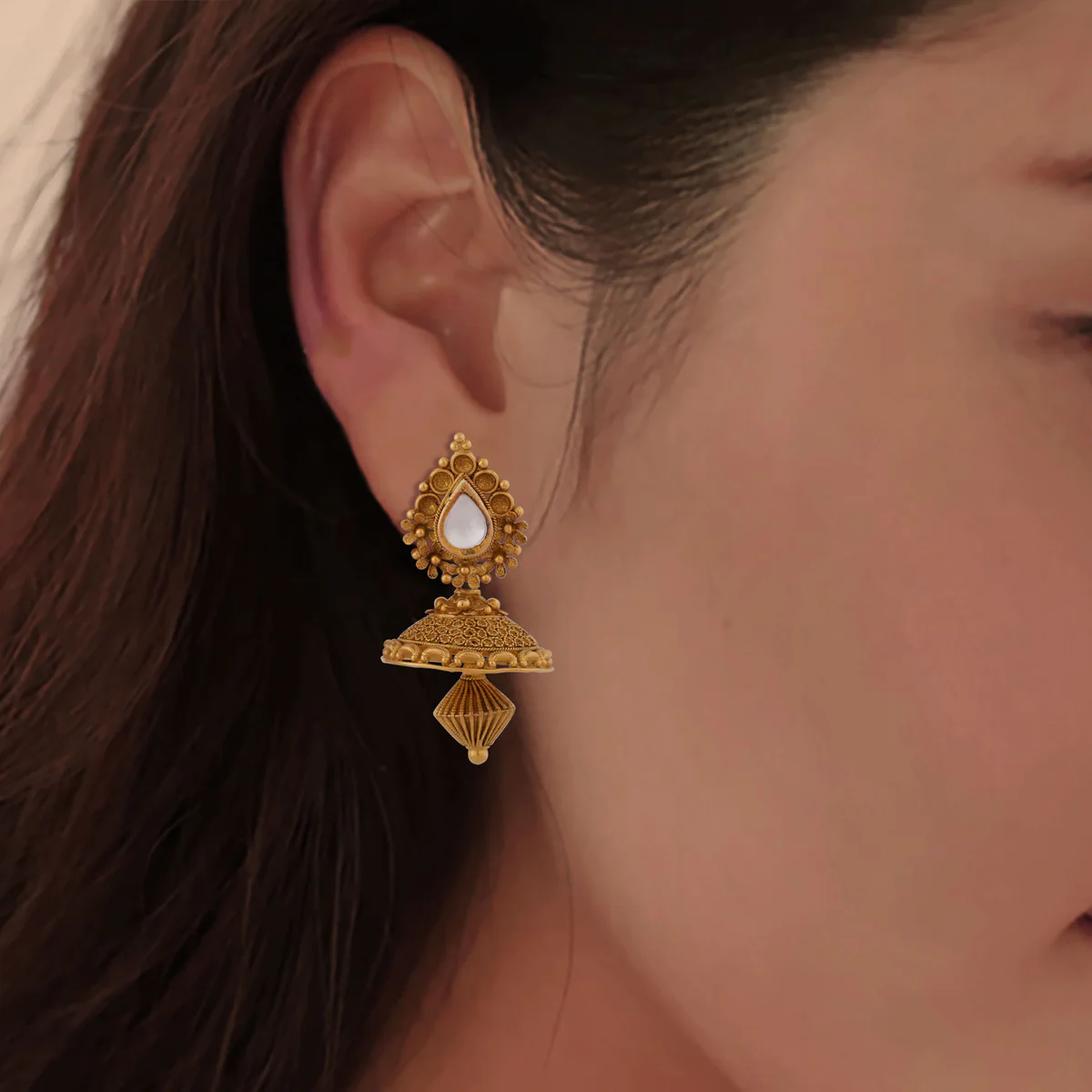 Mizoya Chandra Daana Embossed Stud Earring - Shyle