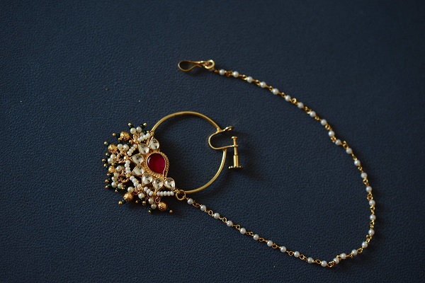 Indian Maharashtra Traditional Style Gold Plated Nose Ring ( Nath) Jewelry  Set | eBay