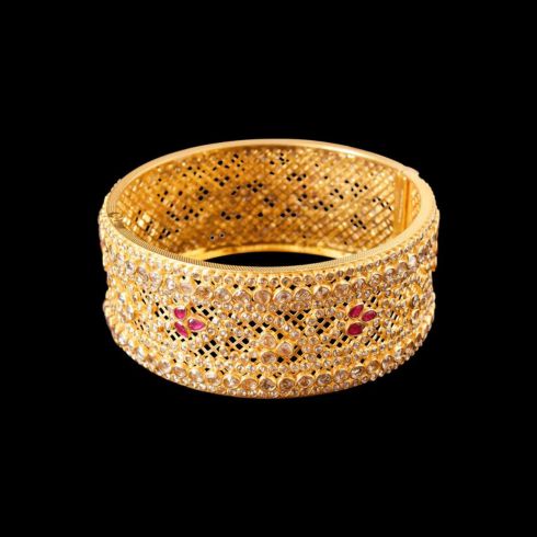 Gold Bangles with Diamond Detailing Pattern