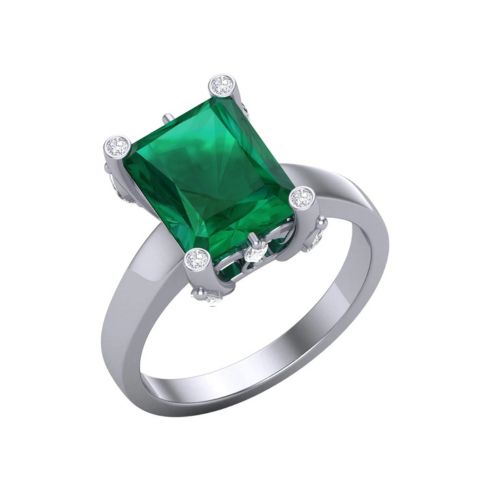 Archini Emerald Studded Platinum Ring