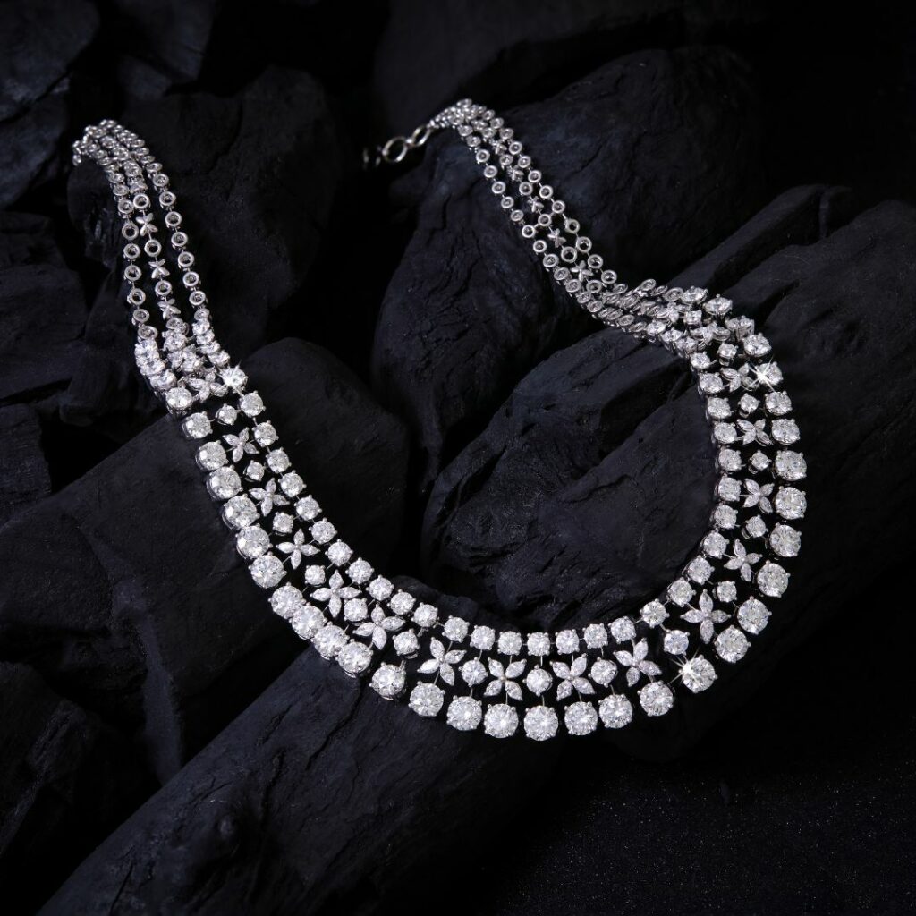 Multi-Row Diamond Necklace with Solitaire Accents