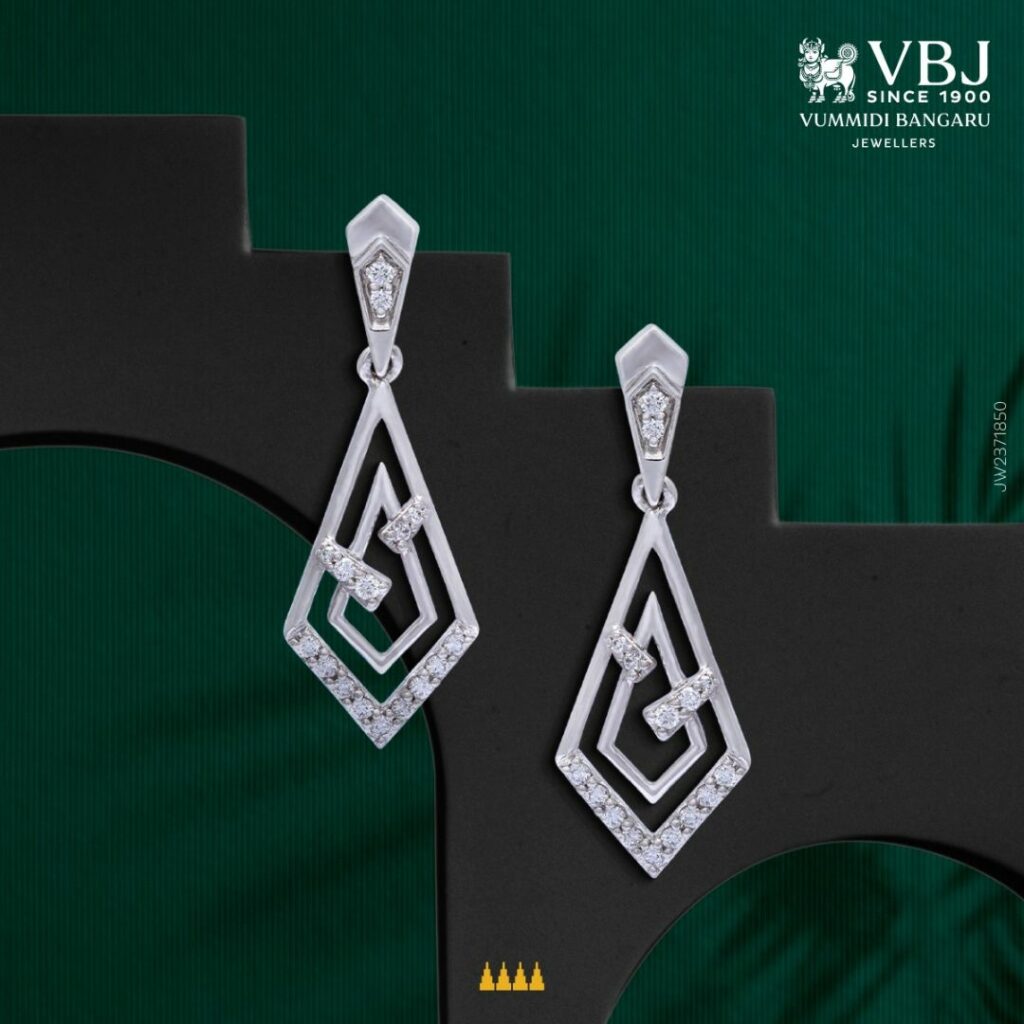 Platinum Earrings with Layered Angular Patterns