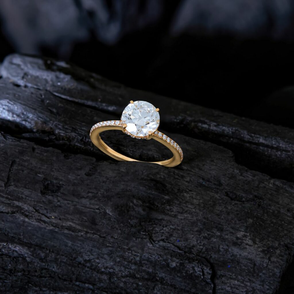 Solitaire Engagement Ring with Pave-Set Diamonds